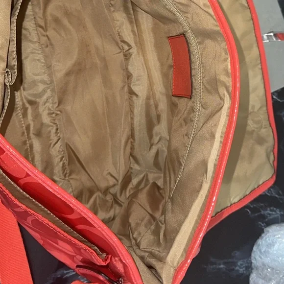 Coach Large Handbag Nylon Red Shoulder Messenger Crossbody Bag AUTHENTIC - Picture 10 of 12